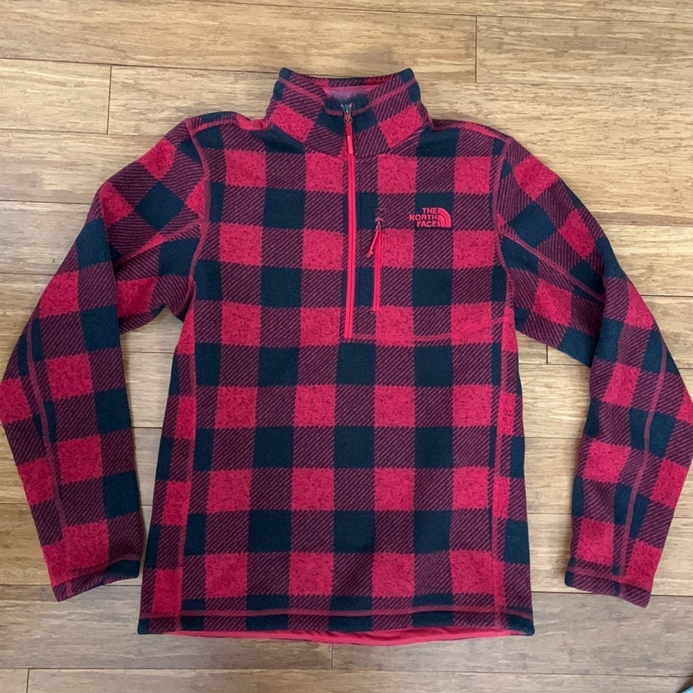 NEW NORTH FACE Men’s Buffalo Plaid Red/Black 1/2 Zip Fleece sz S